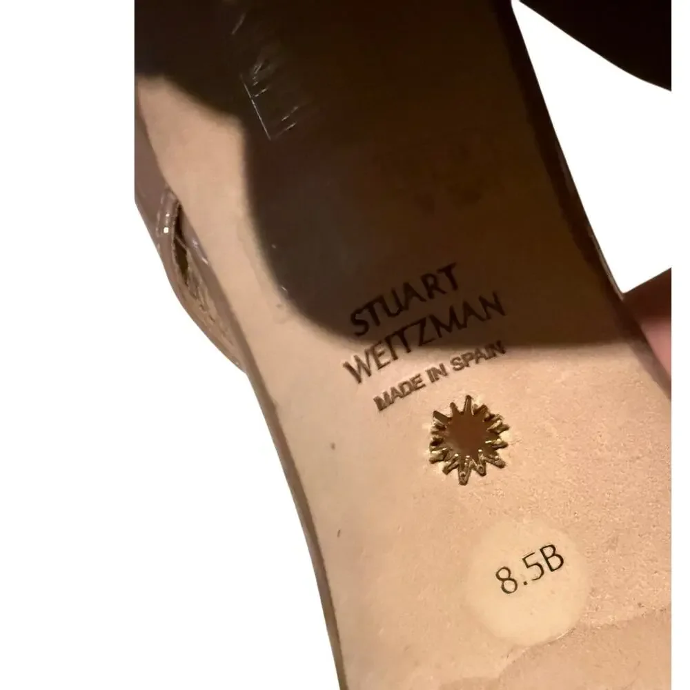 Stuart Weitzman Nude Patent Leather Strappy Slingback Heels